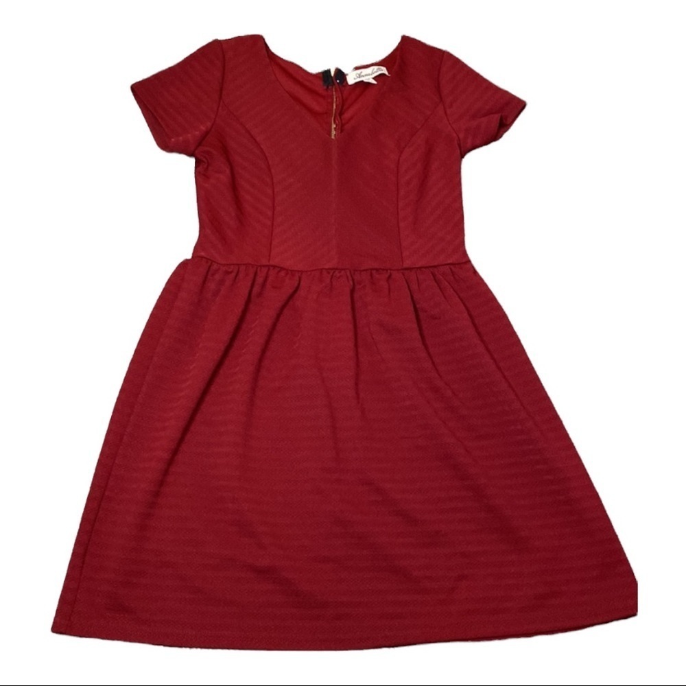 Annabelle Red V-Neck Drop Waist Dress with Black Zipper Detail on Back